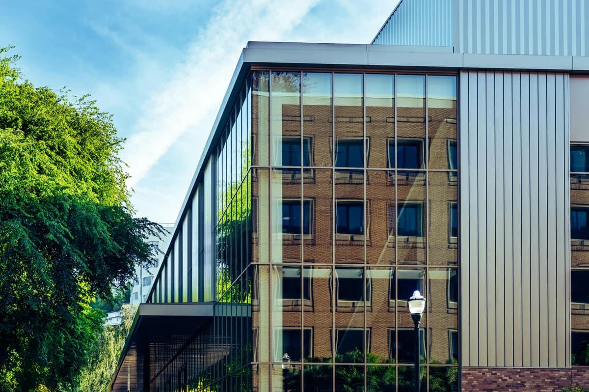 Mixed-use commercial building with glass curtain wall in the South Bay